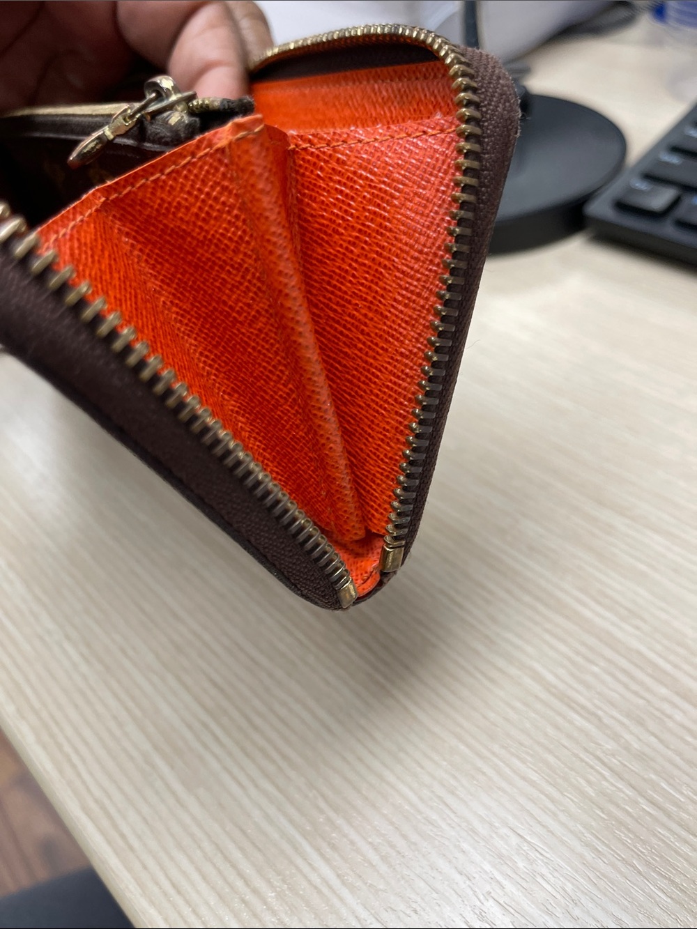 Louis Vuitton Monogram Clemence Zippy Wallet in Brown w/ Orange Interior - Picture 13 of 16